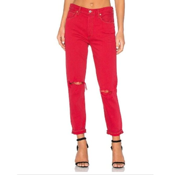 NWT Citizens of Humanity red high rise straight leg crop jeans, 23 - Picture 5 of 15